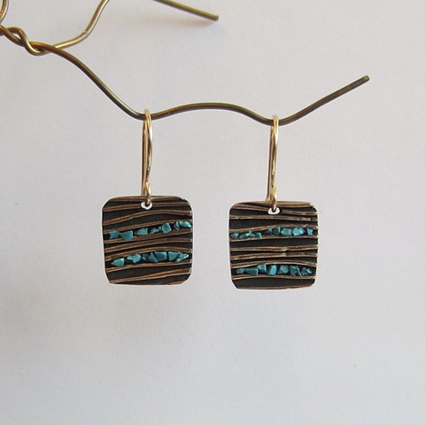 Golden Squares with Turquoise earrings