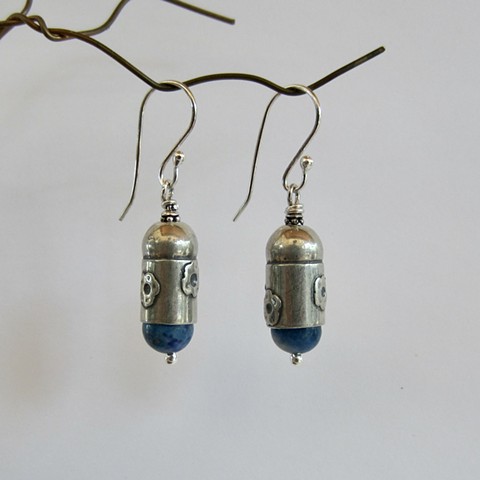 Flower Tube earrings with Lapis