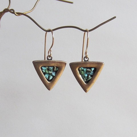 Golden Triangles with Turquoise Inlay earrings