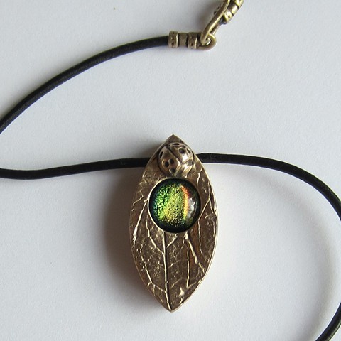 Golden Leaf with Ladybug and Glass necklace