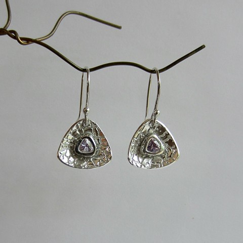 Silver Sparkling Triangles with Amethyst CZ