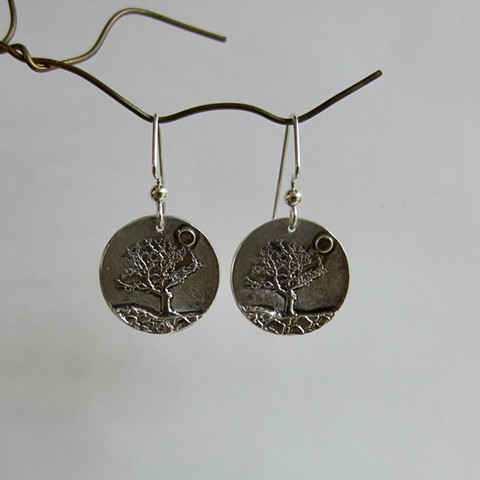 Silver Tree Landscape Earrings