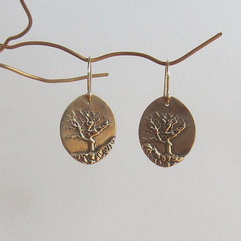 bronze metal clay earrings, inspired by nature