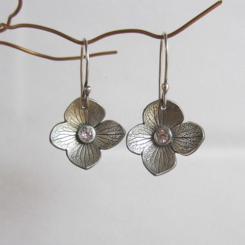 Flower with pink sapphire earrings
