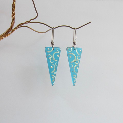 Teal & Silver Triangle earrings