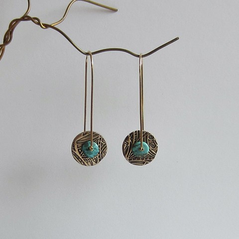Golden Circles with Turquoise spin earrings