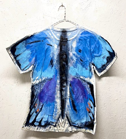 painted sculpture, blue butterfly, contemporary art