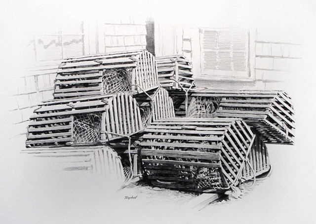 Maine Lobster Pots Drawing