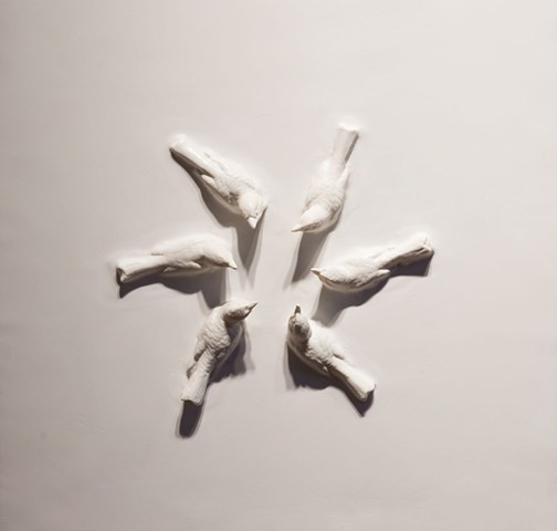 white cast encaustic with white birds