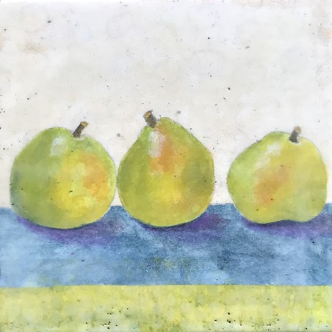 SOLD Three Pears on Blue