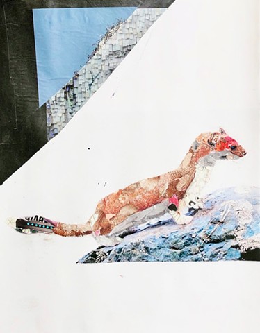 A hand torn collage of a ferret weasel
