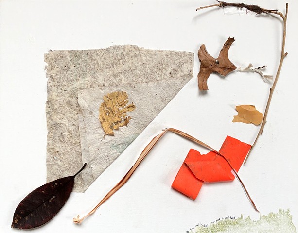An abstract placing collage using nature and paper to create order, flow, and balance