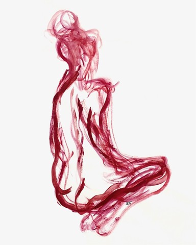 Simple basic nude woman figure painting in red