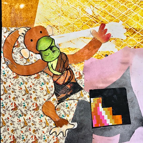 from the 'one word' series by Steven Tannenbaum, this collage artwork depicts a monk and a monkey but the monk is built into the monkey