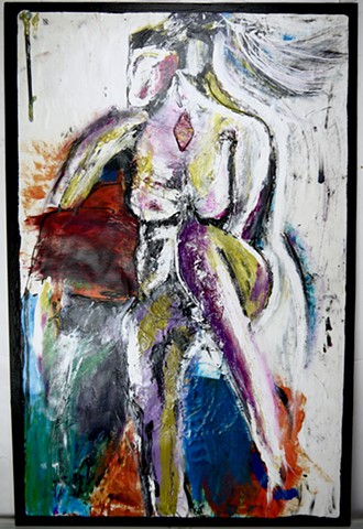 This mixed media painting of a nude by Steven Tannenbaum shows the spirit that resides deep within some women and is full of life and colors.