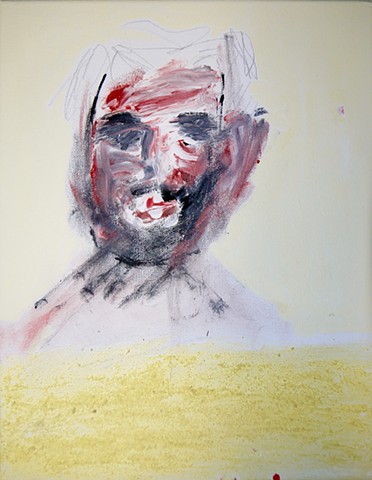 This piece uses acrylic paint and charcoal to create a self portrait of Steven Tannenbaum