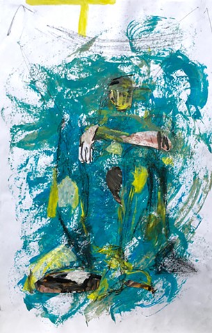 Figure painting by Steven Tannenbaum with acrylic, charcoal, pencil, and collage