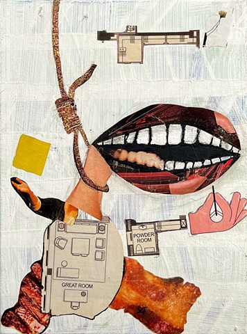 Collage with a Francis Bacon inspired mouth dealing with drug addiction, searching, filling a hole, and enlightenment