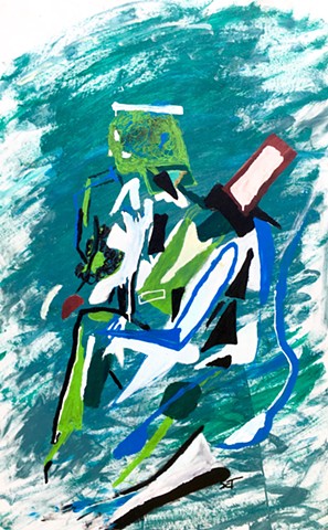 A part abstract figure painting of a person thinking