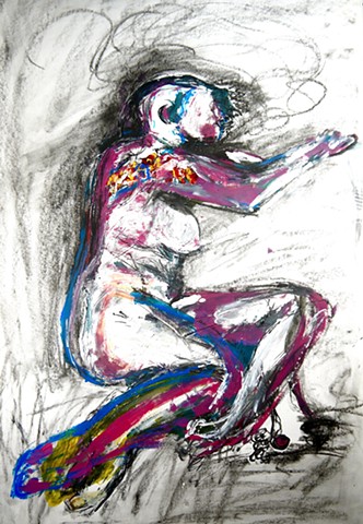 Figuring (repose III) is an acrylic painting & mixed media piece done by Steven Tannenbaum that uses paint, found pencil shavings, and charcoal to convey the picture of a smooth, resting nude model.