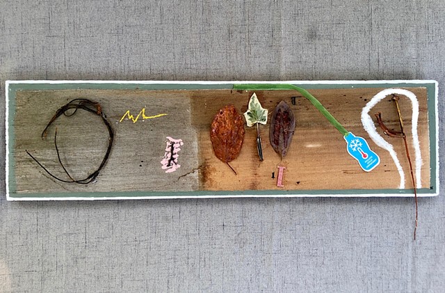 Part of The Muffin Man Series, this piece uses found objects and paint to depict a scene from The Muffin Man's life and art