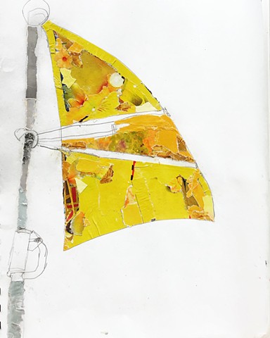 An artwork made using torn pieces of paper (collage) to depict a yellow flag by Steven Tannenbaum of The Art of Everything TAO-e