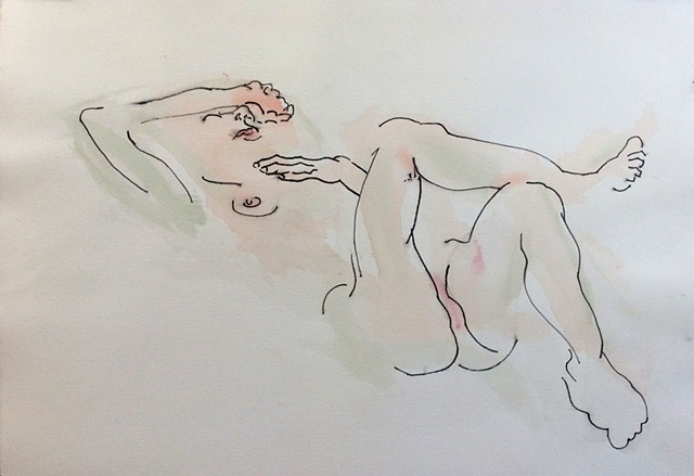 watercolor painting of reclining nude female