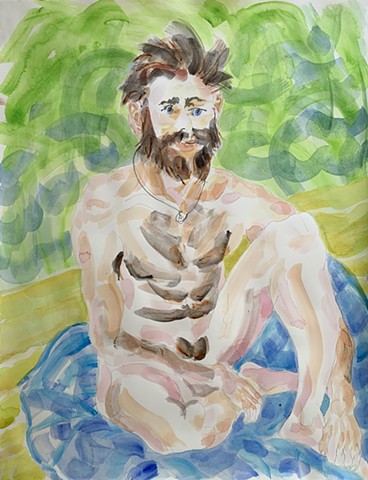 watercolor painting of male nude