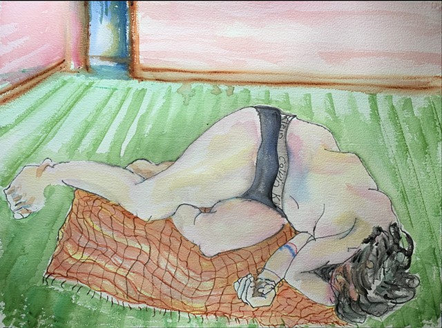 watercolor of nude sleeping