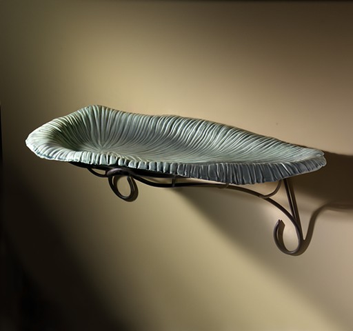 Art Nuveau Ceramic Leaf Shelf with Steel Bracket