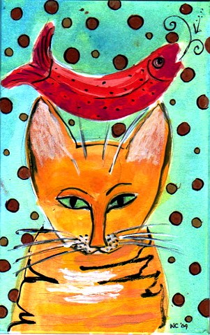 Cat with a Red Fish SOLD