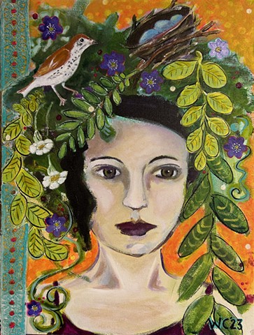 Woman With Wood Thrush