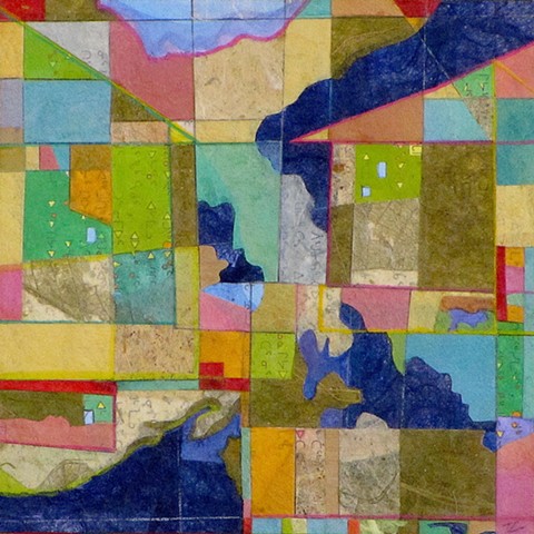 Formalist abstract collage referencing satellite image from Google Earth.