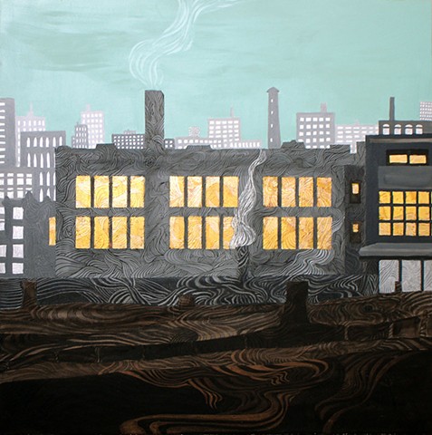Mix media collage of city of Southwark School Philadelphia by Donna Backues