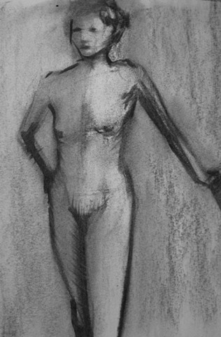 drawing, figurative, charcoal, paper, collage 