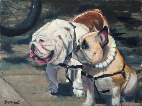 Oil painting of bulldog and french bulldog by Karla jo Renee