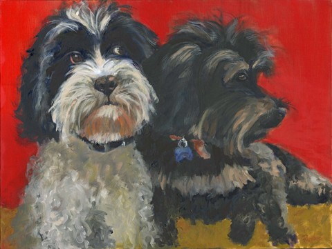 Oil painting of mixed breed dogs by Karla jo Renee