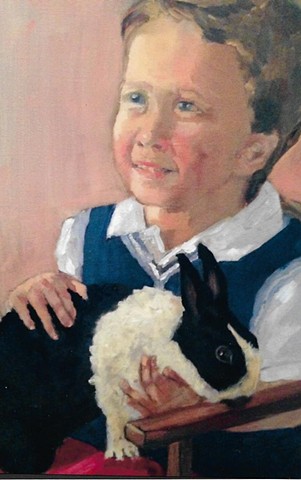 Oil Painting of boy and rabbit by Karla jo Renee