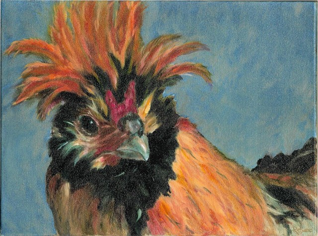 Oil painting of red rooster by Karla jo Renee