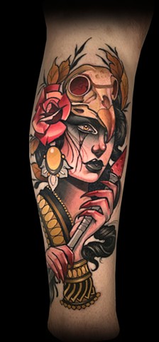 neotraditional lady head tattoo NYC warrior shaman 