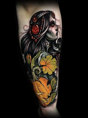 Witch pumpkin jackolantern halloween tattoo by Matt Truiano 