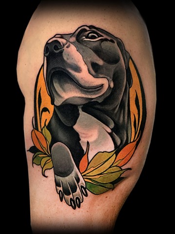 neotraditional pet dog portrait pit bill bully tattoo by matt truiano
