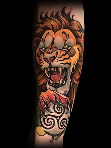 Neotraditional lion serenity Celtic symbol tattoo matt Truiano 