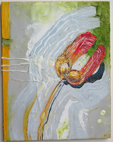 Oil and Encaustic painting of a Maple seed pod.