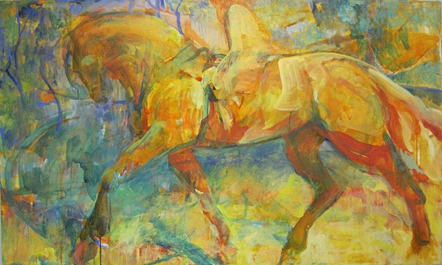 horses, landscape, rider, 