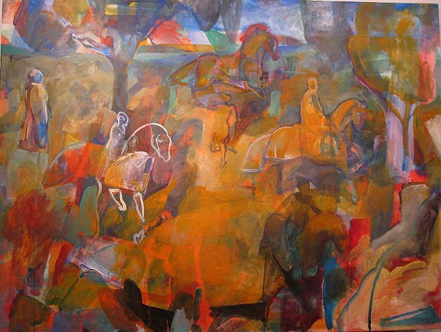 horses, landscape, 