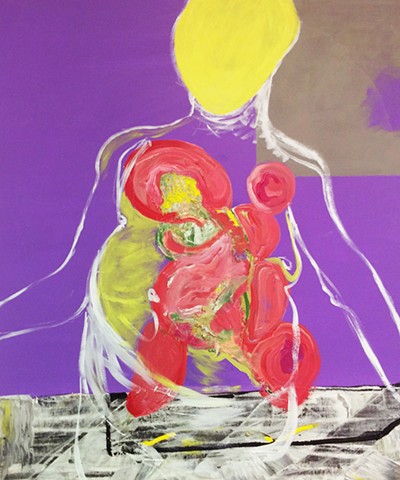 fat transparent man with yellow face, figurative