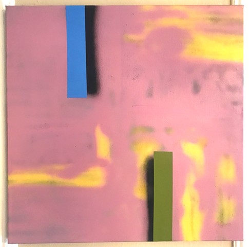 pink abstract painting with floating bars