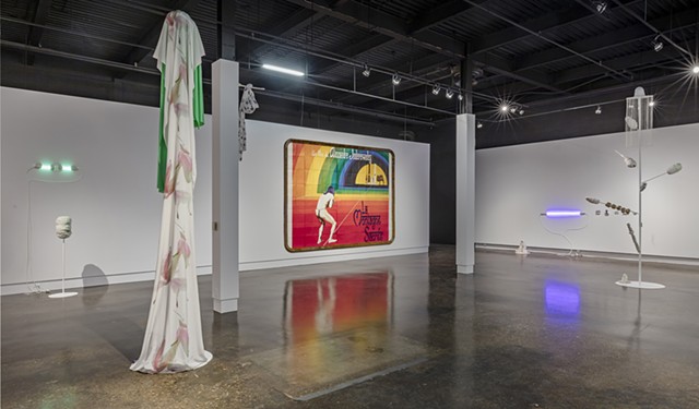 installation view: 
Orchid mantis. Tom Selleck. Hats. (Gold-hatted, high-bouncing lover.) Also hats.