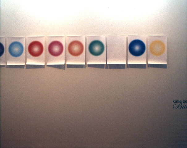 installation view: 'Bite' showing 'Glow: Every Colour of Car Underlighting Neon Made by GroundEffects' drawings
